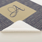 Navy Blue Monogram Quatrefoil Passen getrouwd Wedd Sherpa Deken (3/4)