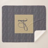 Navy Blue Monogram Quatrefoil Passen getrouwd Wedd Sherpa Deken (Voorkant (horizontaal))