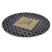 Navy Blue Monogram Quatrefoil Passen getrouwd Wedd Snijplank (Hoek)