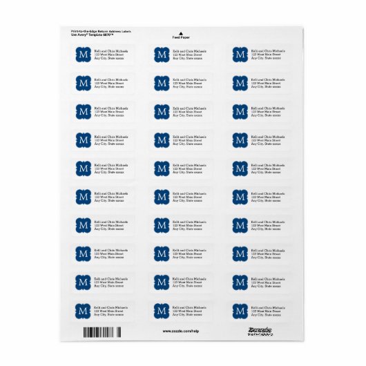  Navy Blue Monogram Return Address Labels (Full Sheet)