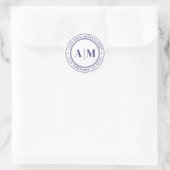 Navy Blue Monogram Return Address Ronde Sticker (Tas)