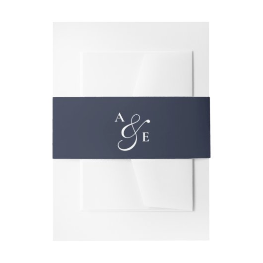 Navy Blue Monogram Script Ampersand Uitnodigingen Wikkel (Voorkant Voorbeeld)
