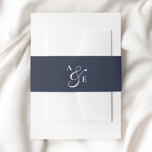 Navy Blue Monogram Script Ampersand Uitnodigingen Wikkel