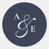 Navy Blue Monogram Script Ampersand Wedding Ronde Sticker (Voorkant)