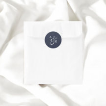 Navy Blue Monogram Script Ampersand Wedding