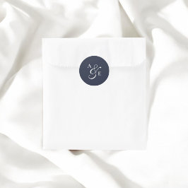 Navy Blue Monogram Script Ampersand Wedding Ronde Sticker