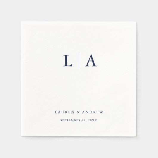 Navy Blue Monogram Simple Minimalist Weddenschap Servet (Voorkant)