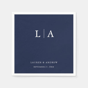 Navy Blue Monogram Simple Minimalist Wedding Napki Servet