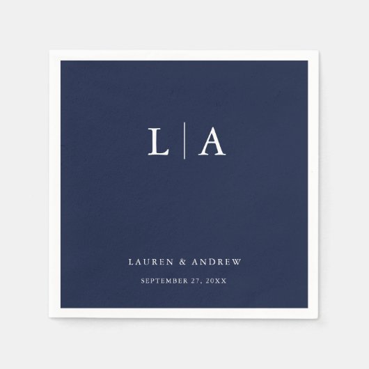 Navy Blue Monogram Simple Minimalist Wedding Napki Servet (Voorkant)