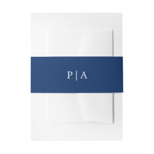 Navy Blue Monogram Simple Weddenschap Uitnodigingen Wikkel