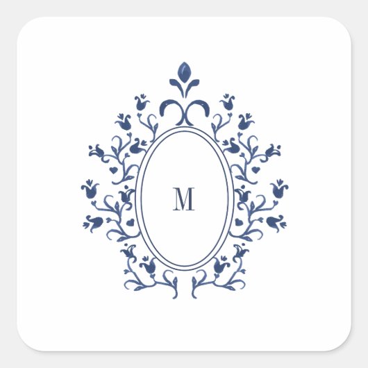Navy Blue Monogram Vierkante Sticker (Voorkant)