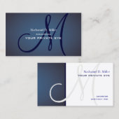 Navy blue monogram visitekaartje (Voorkant / Achterkant)