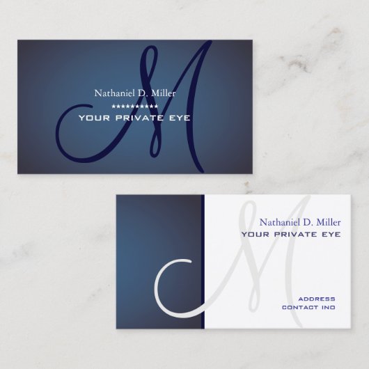 Navy blue monogram visitekaartje (Voorkant / Achterkant)