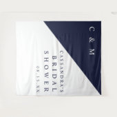 Navy Blue Monogram Vrijgezellenfeest Foto Achtergr Wandkleed (Voorkant (horizontaal))