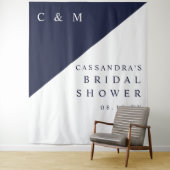 Navy Blue Monogram Vrijgezellenfeest Foto Achtergr Wandkleed (In situ)