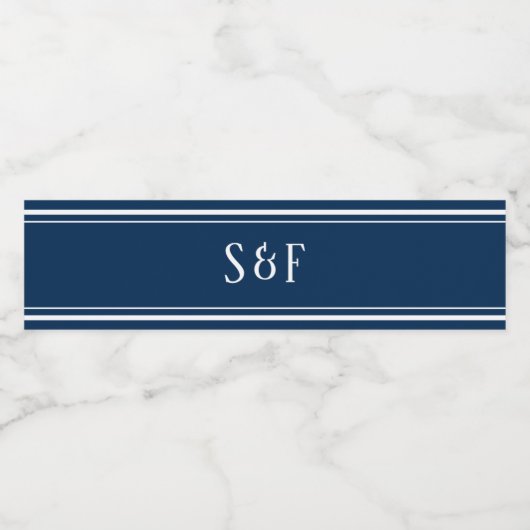 Navy Blue Monogram Waterfles Etiket (Enkel label)