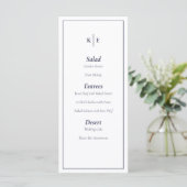 Navy Blue Monogram Weddenningkaart Menu (Staand voorkant)