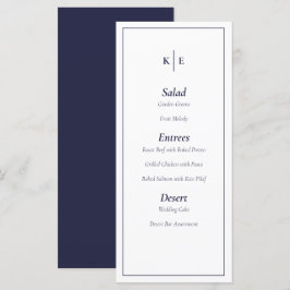 Navy Blue Monogram Weddenningkaart Menu
