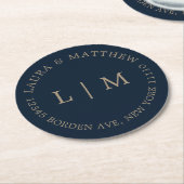 Navy Blue Monogram Weddenschap Ronde Kartonnen Onderzetter (Gebogen)