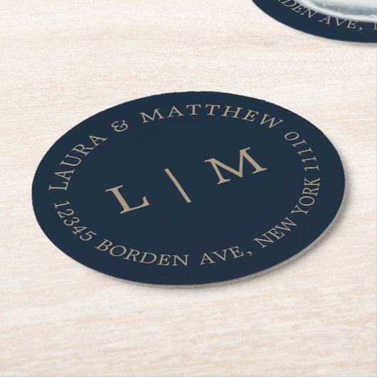 Navy Blue Monogram Weddenschap Ronde Kartonnen Onderzetter (Gebogen)