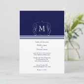 Navy Blue Monogram Wedding Invitations Kaart (Staand voorkant)