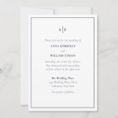 Navy Blue Monogram Wedding Invitations Kaart (Voorkant)
