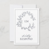 Navy Blue Monogram Wedding RSVP-kaart RSVP Kaartje (Voorkant)