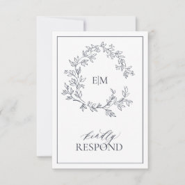Navy Blue Monogram Wedding RSVP-kaart RSVP Kaartje