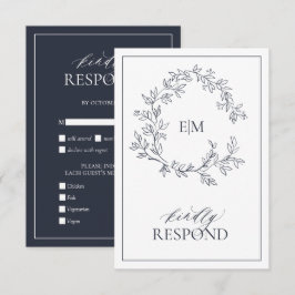 Navy Blue Monogram Wedding RSVP-kaart RSVP Kaartje
