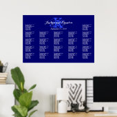 Navy Blue Monogram Wedding Seating Chart Poster (Thuiskantoor)