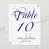 Navy Blue Monogram Wedding Table Number Kaart (Voorkant / Achterkant)