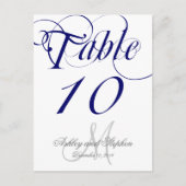Navy Blue Monogram Wedding Table Number Kaart (Voorkant)