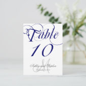 Navy Blue Monogram Wedding Table Number Kaart (Staand voorkant)
