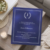 Navy blue monogram wreath age-neutral invitation