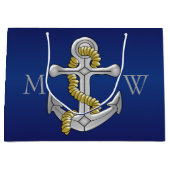 Navy Blue Monogrammed Anchor Groot Cadeauzakje (Voorkant)