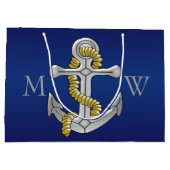 Navy Blue Monogrammed Anchor Groot Cadeauzakje (Achterkant)