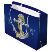 Navy Blue Monogrammed Anchor Groot Cadeauzakje (Achterkant Gekanteld)