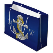 Navy Blue Monogrammed Anchor Groot Cadeauzakje (Voorkant Gekanteld)
