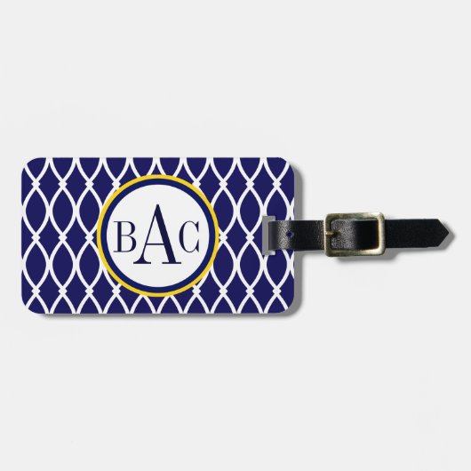 Navy Blue Monogrammed Barcelona Print Bagagelabel (Voorkant horizontaal)