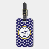 Navy Blue Monogrammed Barcelona Print Bagagelabel (Voorkant verticaal)