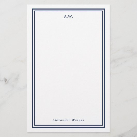 Navy Blue Monogrammed Briefpapier (Voorkant)