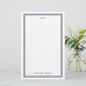 Navy Blue Monogrammed Briefpapier (Staand voorkant)