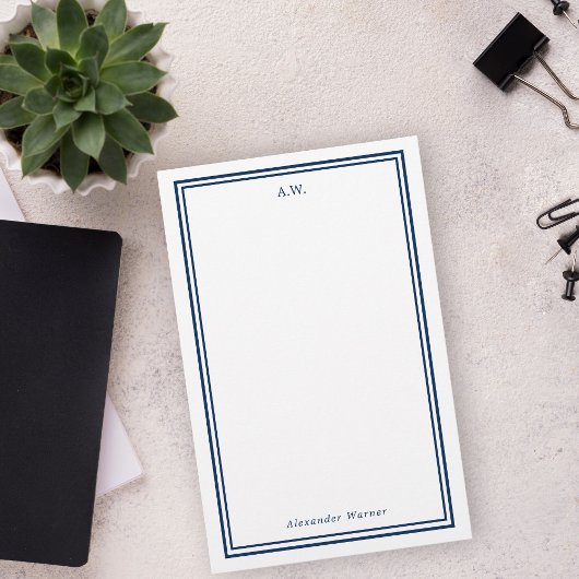 Navy Blue Monogrammed Briefpapier