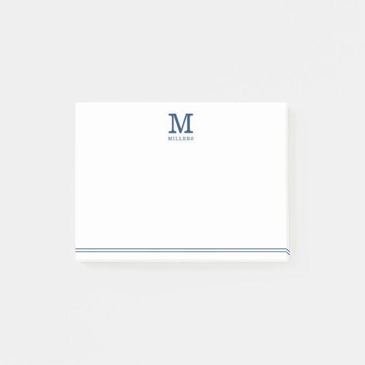 Navy Blue Monogrammed Familienaam Twee Lijnlijnen Post-it® Notes (Voorkant)