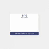 Navy Blue Monogrammed Mannen Post-it® Notes (Voorkant)