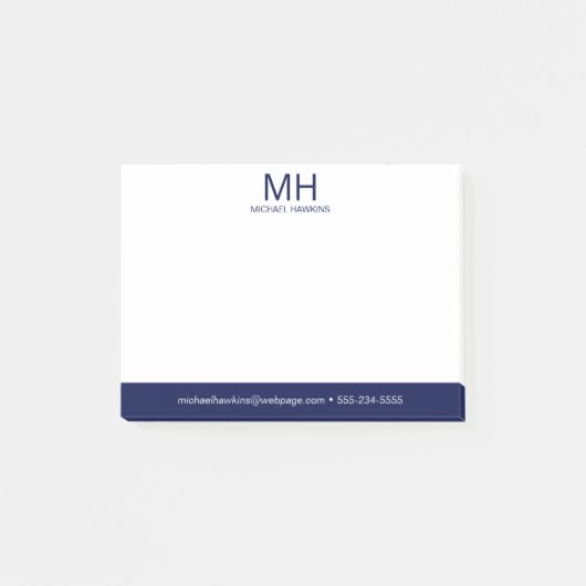 Navy Blue Monogrammed Mannen Post-it® Notes (Voorkant)