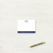 Navy Blue Monogrammed Mannen Post-it® Notes (Op bureau)