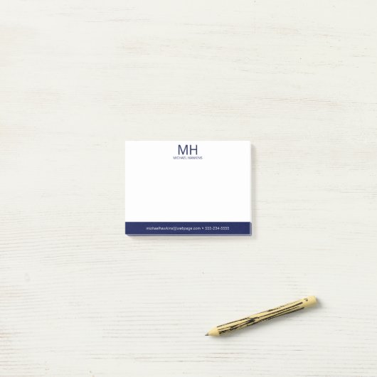 Navy Blue Monogrammed Mannen Post-it® Notes (Op bureau)