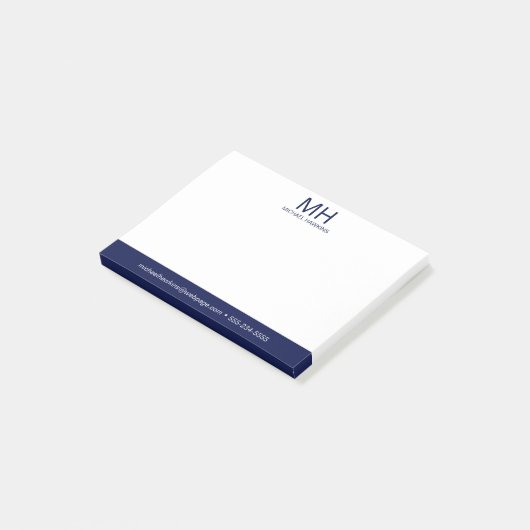 Navy Blue Monogrammed Mannen Post-it® Notes (Schuin)