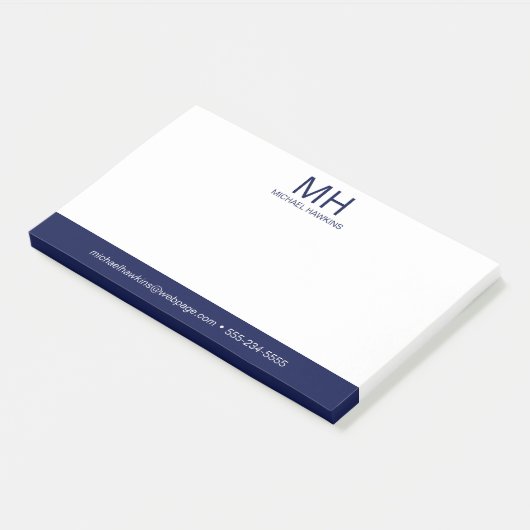 Navy Blue Monogrammed Mannen Post-it® Notes (Schuin)